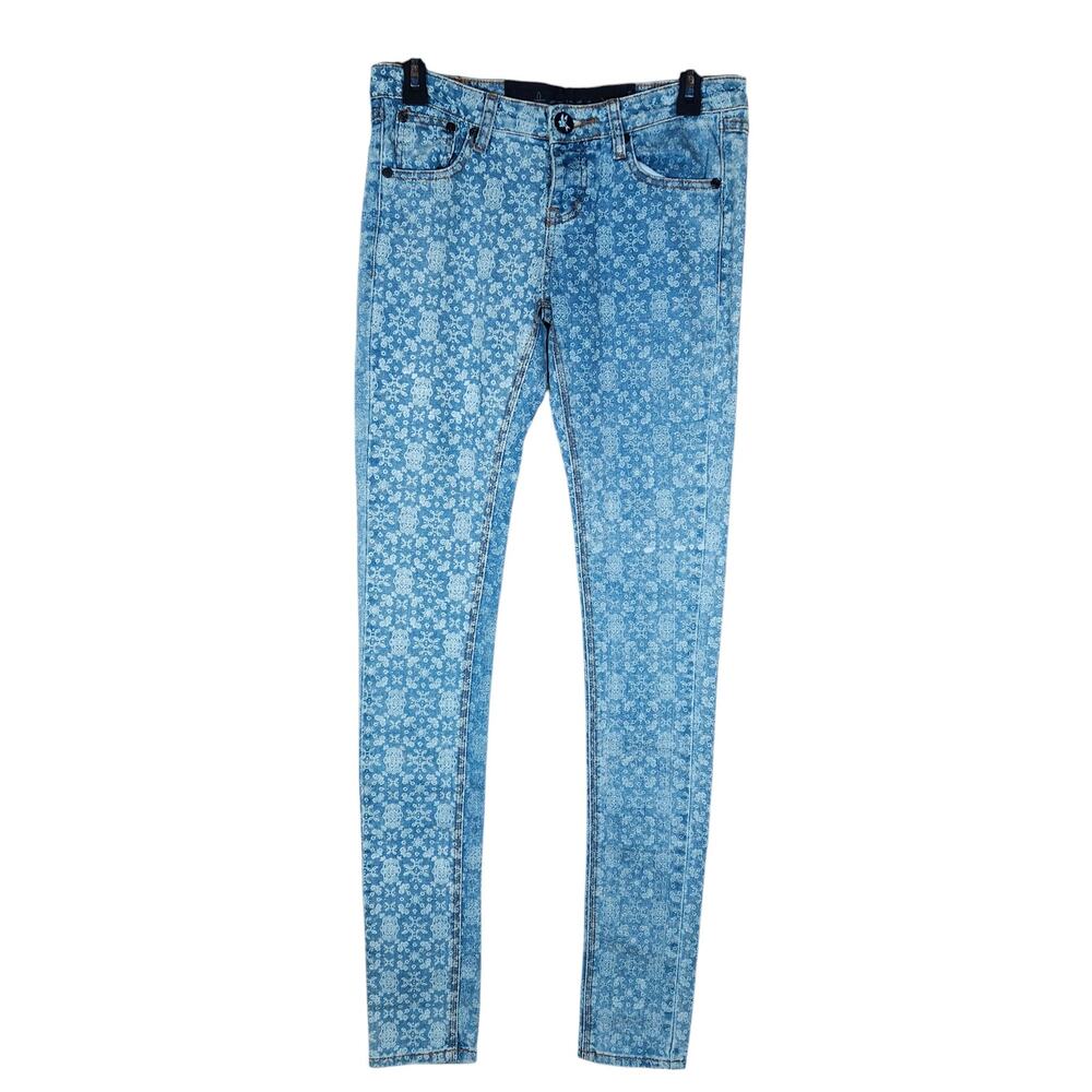 One Teaspoon Printed Jeans 26 Skinny Leg Boho Artsy Designer Cottagecore Denim